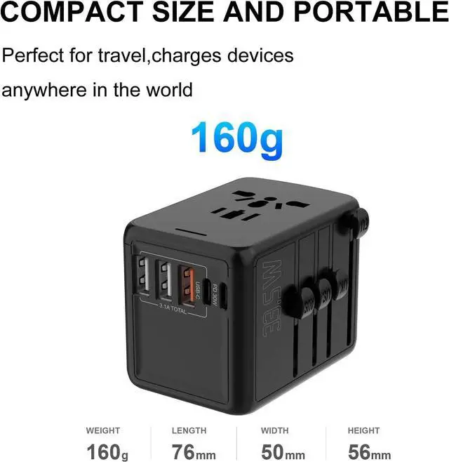Alt view image 4 of 7 - USB-C PD 35W Universal Travel Adapter ,Fast International Travel Power Plug Adapter, 3*2.4A USB-A & 2*3A Tyep-C Multi AC Sockets, All-in-one Travel Outlet Power Adapter for EU US UK AU 200+ Countries
