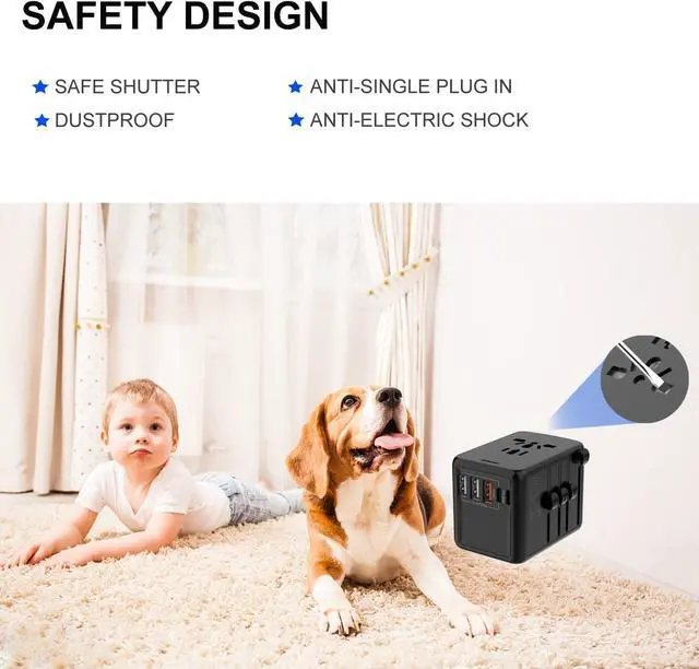 Alt view image 6 of 7 - USB-C PD 35W Universal Travel Adapter ,Fast International Travel Power Plug Adapter, 3*2.4A USB-A & 2*3A Tyep-C Multi AC Sockets, All-in-one Travel Outlet Power Adapter for EU US UK AU 200+ Countries