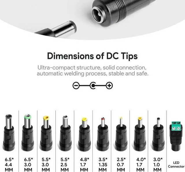 Alt view image 3 of 5 - HKY 15V 60W Universal AC/DC Adapter Switching Power Supply with 10 Selectable Adapter Tips, AC to DC 15V 4A (15V 3.5A,15V 3A,15V 2A,15V 2.5A Compatible) Power Cord Cable Wall Plug Charger