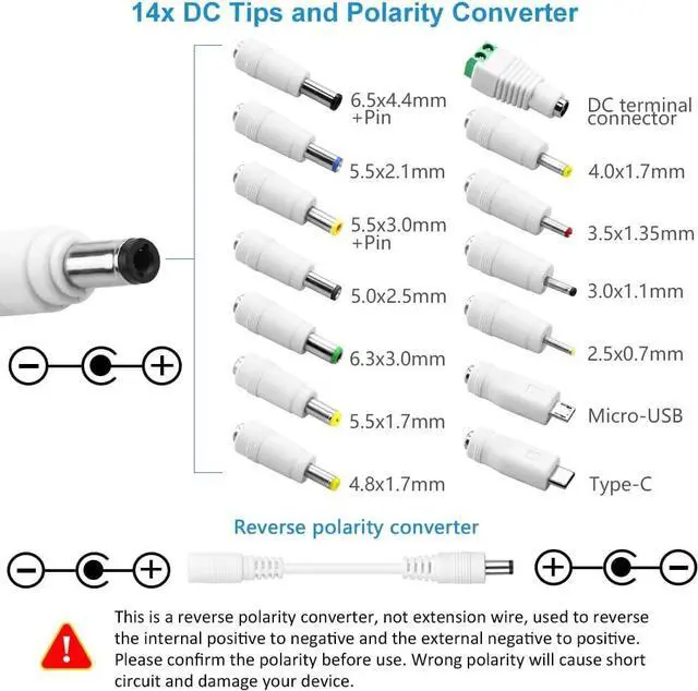 Alt view image 4 of 7 - SHNITPWR 36W Universal Power Supply 100-240V AC to DC 3V ~ 24V 1.5A Converter 3V 5V 6V 9V 12V 15V 18V 20V 24V Multi-Voltage Adjustable Power Adapter with 14 Tips & 1 Polarity Converter, White