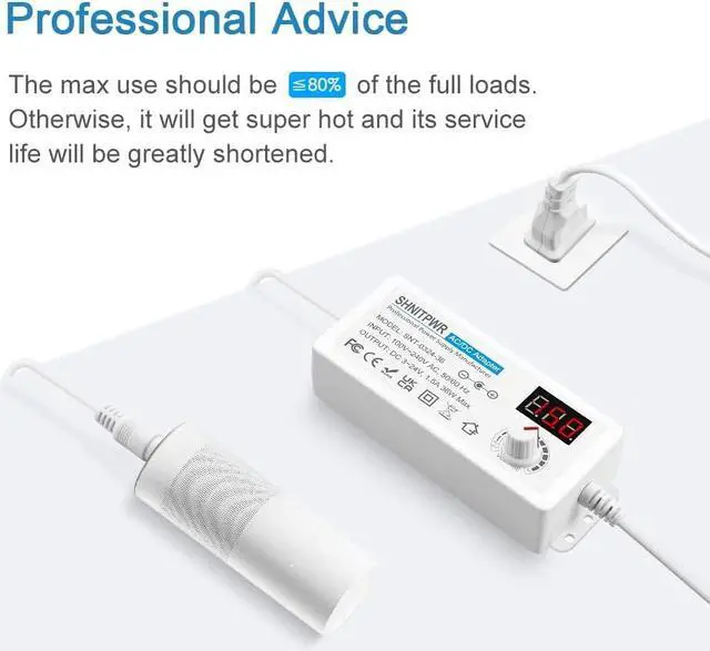 Alt view image 7 of 7 - SHNITPWR 36W Universal Power Supply 100-240V AC to DC 3V ~ 24V 1.5A Converter 3V 5V 6V 9V 12V 15V 18V 20V 24V Multi-Voltage Adjustable Power Adapter with 14 Tips & 1 Polarity Converter, White