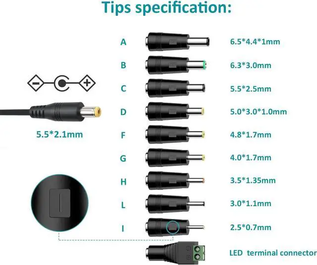 Alt view image 2 of 7 - Universal AC Adapter 9V 2A Power Supply Center Positive DC 9 Volt 1.8A 1.5A 1A 0.8A 0.5A 450mA Power Cord Charger for LED Strip Light CCTV Camera Router Modem Toys DVD Speaker
