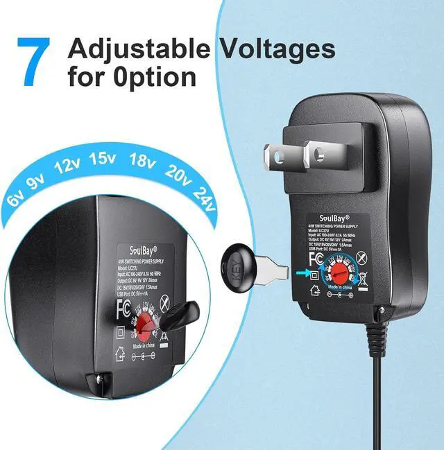 Alt view image 4 of 7 - Universal AC/DC Adapter 41W Switching Power Supply Multi Voltage DC 6V 9V 12V 2A 15V 18V 24V 1.5A Charger with 11pcs Adapters Tips for Camera Speaker Humidifier Diffuser LED Strips Lights