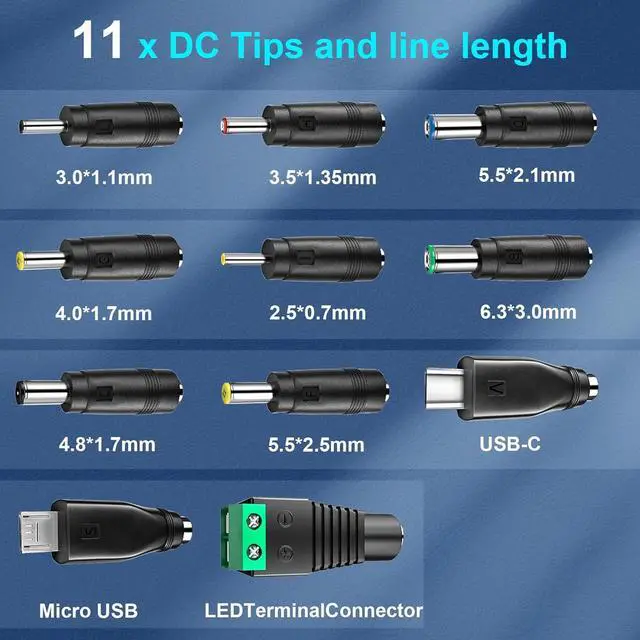 Alt view image 6 of 7 - Universal AC/DC Adapter 41W Switching Power Supply Multi Voltage DC 6V 9V 12V 2A 15V 18V 24V 1.5A Charger with 11pcs Adapters Tips for Camera Speaker Humidifier Diffuser LED Strips Lights