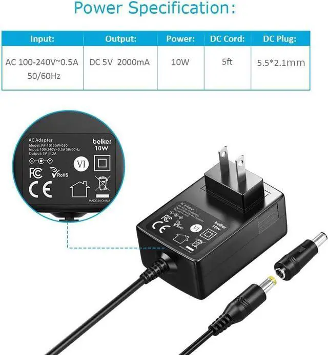 Alt view image 5 of 7 - 5V 2A 1.5A 1A AC Adapter Wall Charger Power Adapter Supply for TV Box Tablet Router More 5V Devices