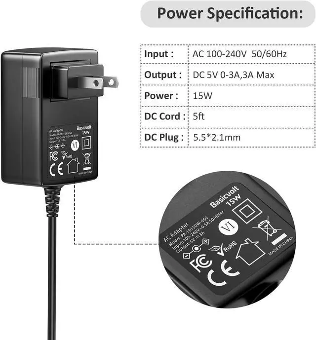 Alt view image 2 of 7 - 5V 3A 2A 1A Power Supply DC 5v Power Adapter for TV Box Tablet Speaker GPS Webcam Router Alarm Clock and Replace More DC 5v Power Cord Charger