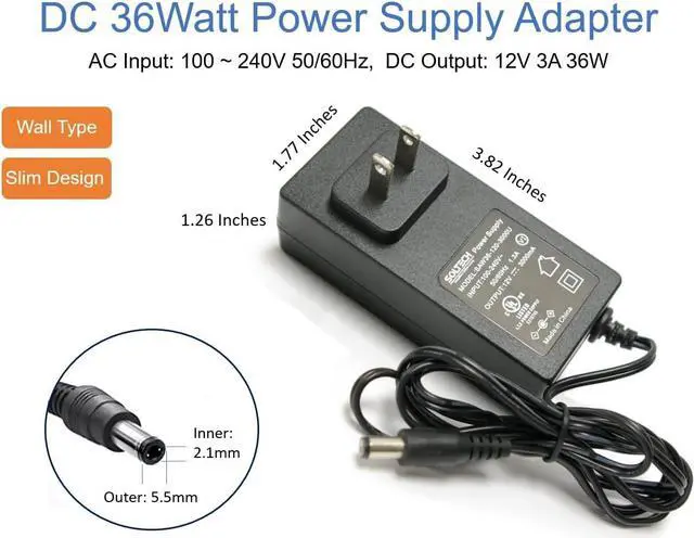 Alt view image 3 of 7 - Samsung Wisenet Compatible CCTV Security Camera Power Adapter for DVR, NVR, AHD | 12V 3A 100-240V AC DC Power Supply Compatible with Lorex, Night Owl