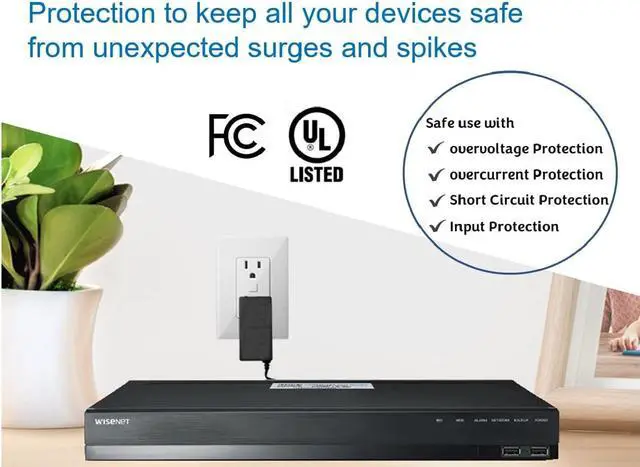 Alt view image 4 of 7 - Samsung Wisenet Compatible CCTV Security Camera Power Adapter for DVR, NVR, AHD | 12V 3A 100-240V AC DC Power Supply Compatible with Lorex, Night Owl