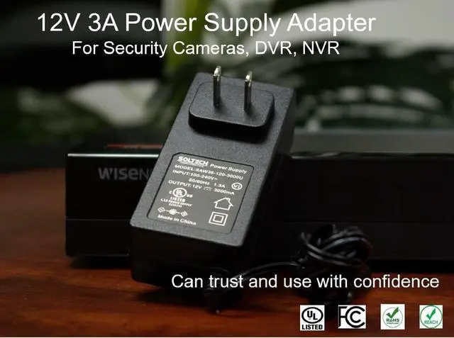 Alt view image 5 of 7 - Samsung Wisenet Compatible CCTV Security Camera Power Adapter for DVR, NVR, AHD | 12V 3A 100-240V AC DC Power Supply Compatible with Lorex, Night Owl