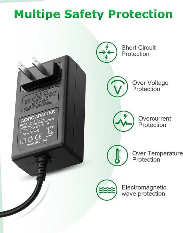 Alt view image 4 of 6 - 12V 3A Power Supply Adapter 36W ac/dc Charger AC 100V-240V to DC 12Volt 3amp Power Cord 12V 2.5A 2A 1.5A 1A 800mA 500mA for Security Camera BT Speaker GPS Webcam Microphone Receiver with 10TIPS