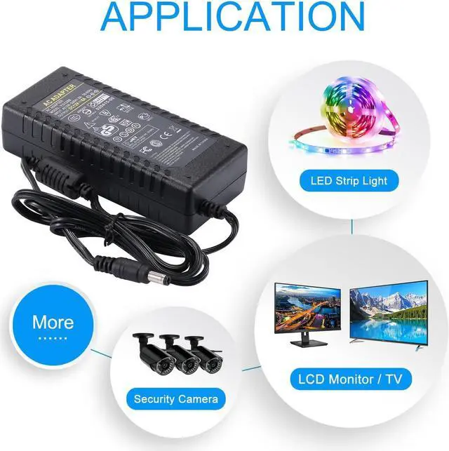 Alt view image 7 of 7 - 12V 6A Power Supply Adapter - AC Adapter 100-240V 50 60HZ DC 12 Volt 6A 72W Power Converter Transformer Charger 6amp 5.5mm x 2.5mm DC Plug for LED Strips Lighting, Router CCTV Camera COOLM