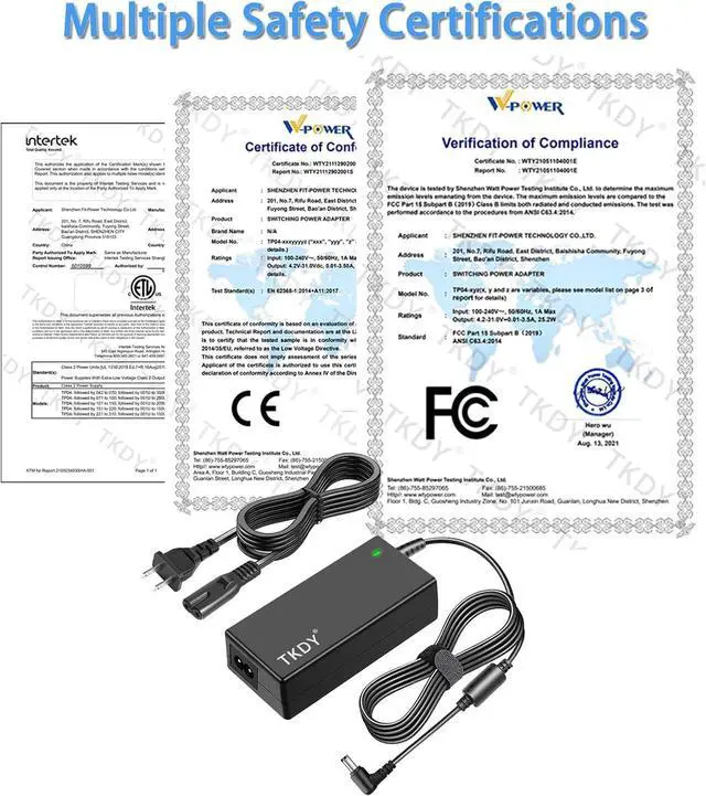 Alt view image 5 of 7 - TKDY 24V 2.5A Power Supply Cord AC 100-240V to Output 24Volt DC Power Adapter, Compatible with 24Vdc 2A 1.5A 0.1A-2.5A Led Strip Lights LCD Monirot etc, with 8 Tips.