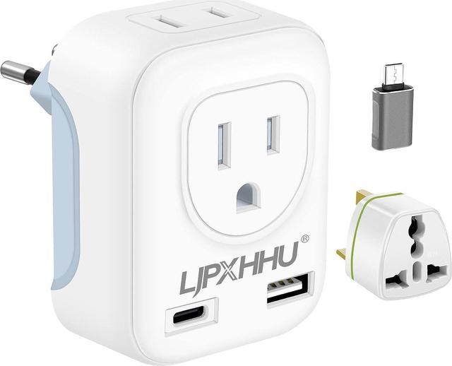 European Travel Plug Adapter USB C, US to Europe UK Adaptor with 2