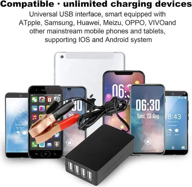 Alt view image 6 of 6 - DC Converter with Battery Clip 12V 24V to 5V 8A USB Power Adapter Buck Regulator Charger, 4 Ports Automatically Identify shunt Charging, Suitable for iPhone Android Samsung Galaxy S10 s9 Plus
