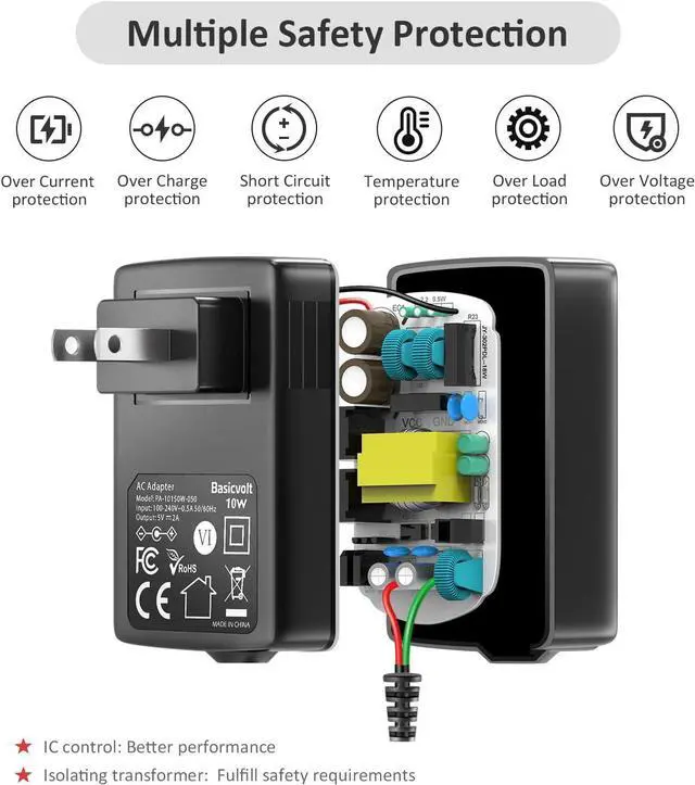 Alt view image 6 of 7 - 5V 2A AC Adapter Versatile 5Volt 2Amp Power Supply Wall Charger Power Adapter w/ 8 Tips for Camera BT Speaker GPS USB Hub TV Box Webcam Router and More 5V Electronics