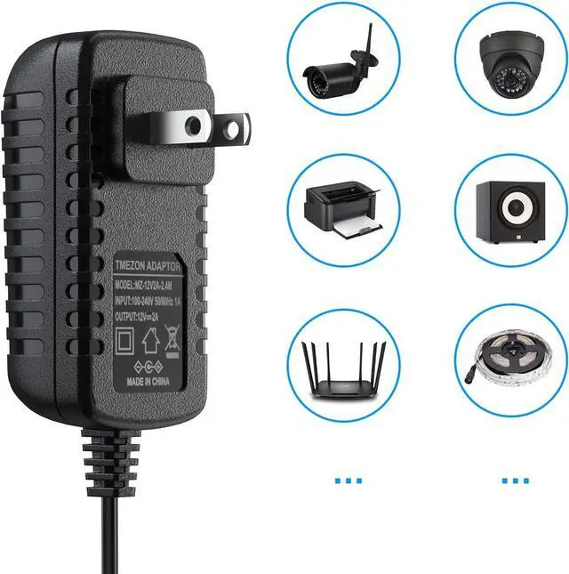 Alt view image 4 of 7 - 12 Volt 2A Power Adapter Supply AC to DC 2.1mm X 5.5mm Plug 12v 2 Amp Wall Plug Extra Long 8 Foot Cord LED Strip Module Light