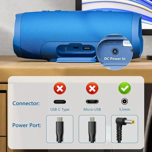 Alt view image 3 of 6 - Outtag 19V Universal JBL Charger for JBL Xtreme, Xtreme 2, Boombox, Boombox 2, Power Adapter for Wireless Bluetooth Portable Speaker with 12Ft Extra Long Power Cable