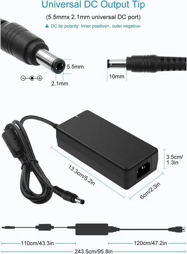 Alt view image 2 of 7 - 24V Power Supply 4A 96W AC/DC Adapter 100-240V AC to DC 24 Volt Converter 4amp 3.75A 3.5A 3.3A 3.2A Transformer 5.5x2.5mm for LED Strip CCTV Camera LCD Monitor Massage Chair