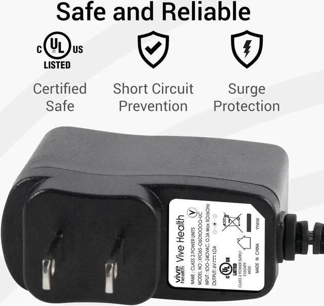 Alt view image 4 of 7 - AC Adapter - Power Supply for Blood Pressure Monitor Models - 100-250V BP Compatible - DC 6V BPM Battery Charger - 6 feet Power Source Universal Converter - Extra Long 6 Foot Cord Plug