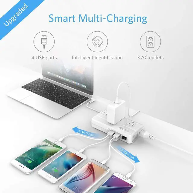 Alt view image 5 of 7 - Universal Travel Adapter, Power Step Down 220V to 110V Voltage Converter with 6A 4-Port USB Charging 3 AC Sockets International Plug Adapter for UK/AU/US/EU/Japan More Than 150 Countries