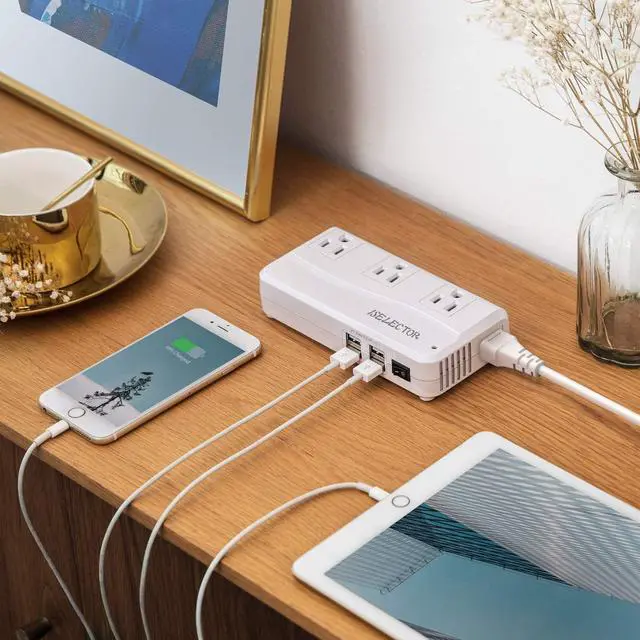 Alt view image 7 of 7 - Universal Travel Adapter, Power Step Down 220V to 110V Voltage Converter with 6A 4-Port USB Charging 3 AC Sockets International Plug Adapter for UK/AU/US/EU/Japan More Than 150 Countries
