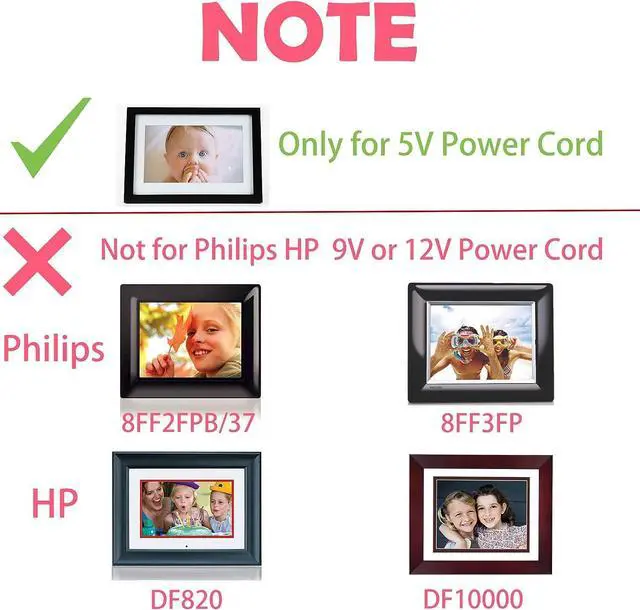 Alt view image 5 of 7 - Power Cord for Skylight, HP, Aluratek, BSIMB Smart Digital Picture Frame 5V AC Adapter Charger (Not for 9V or 12V)