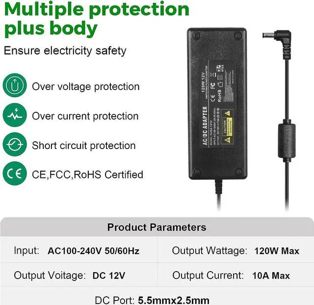 Alt view image 6 of 7 - 12V 10A Power Supply - LeTaoXing AC 100-240V to DC 12V 120W Switching Power Adapter 12 Volt Transformers 12V/10A Universal with 5.5x2.1mm dc 1 Female to 8 Male Power Splitter Cable