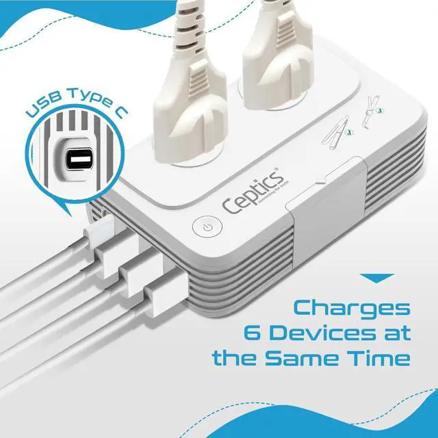 Alt view image 7 of 7 - Ceptics South Africa Voltage Converter - 200W Convert 220V to 110V for Devices Like Curling Iron, Straightener, Chargers, Step Down World Power Plug 4 USB Charging Fast QC 3.0 Type M, G, E/F