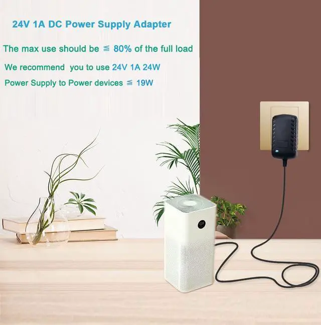 Alt view image 6 of 7 - DC 24V 1A Power Supply Adapter 24W AC Adapter 100-240V 50-60Hz to DC 24 Volts 1Amp 4.6ft Power Cord Transformer with 5.5mm X 2.5mm/2.1mm US Plug for DC24V 1A LED Strip Light CCTV Camera