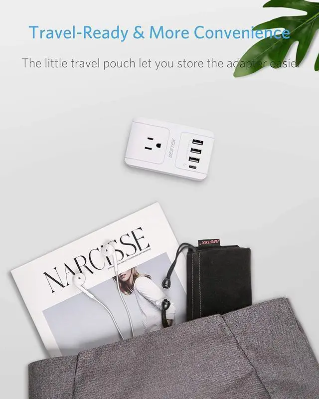 Alt view image 7 of 7 - BESTEK International Travel Adapter, 3000W Converter Travel Adapter for Hair Dryer, Curling Iron USB Travel Wall Charger with Worldwide Wall Plugs for US, UK, AU, EU and Asia (PD30W,1004, White)