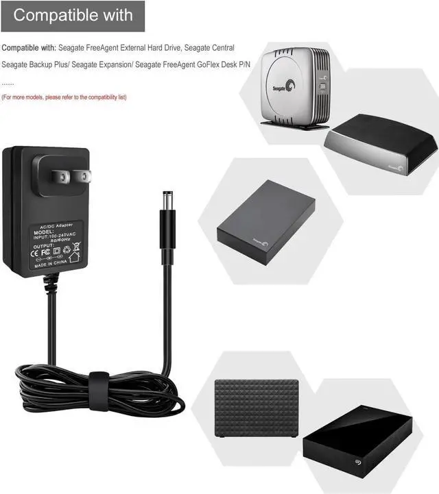 Alt view image 2 of 7 - 12V AC Power Adapter fits for  Backup Plus SRD0SD0 Expansion SRD00F2 Central FreeAgent GoFlex SimpleTech External Hard Drive Power Supply Cord and More