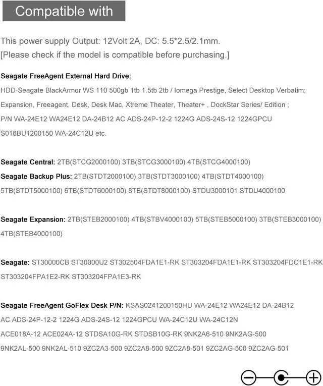 Alt view image 3 of 7 - 12V AC Power Adapter fits for  Backup Plus SRD0SD0 Expansion SRD00F2 Central FreeAgent GoFlex SimpleTech External Hard Drive Power Supply Cord and More