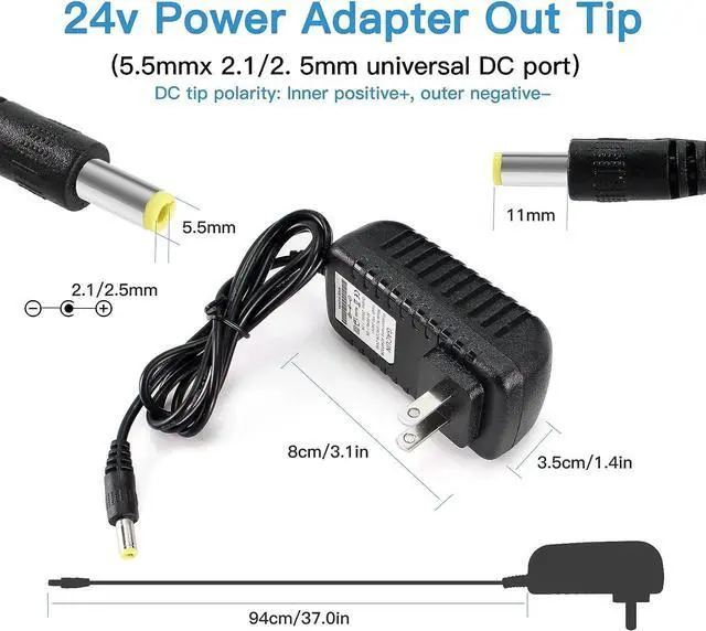 Alt view image 5 of 7 - 24V 1A Power Supply Adapter, Durable and Compatible with 100-240V AC to DC 24 Volt Power Cord and Plug, 5.5x2.5mm/2.1mm Switching Charger 24vdc 1amp 50/60hz, 1000ma 800ma 600ma 500ma 400ma Available