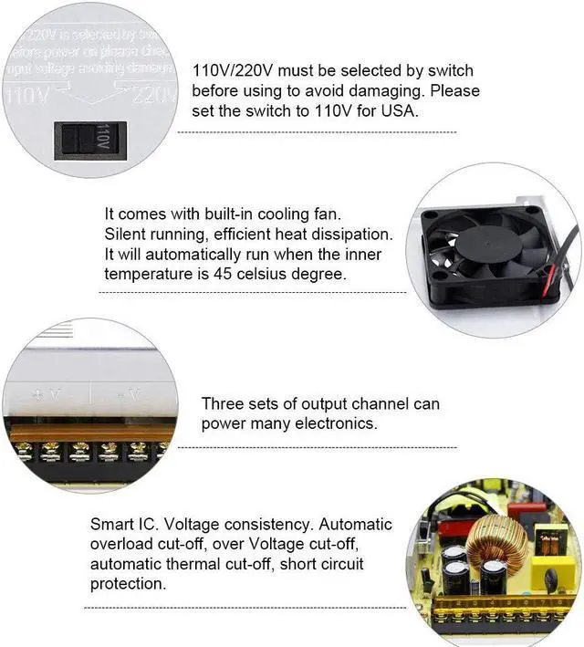 Alt view image 5 of 7 - SHNITPWR 24V DC Power Supply 15A 360W AC/DC Adapter, 24 Volt 15 Amp Switching Power Converter Transformer LED Driver 110V / 220V AC in for LED Light Strip 3D Printer CCTV Security System LCD Monitor