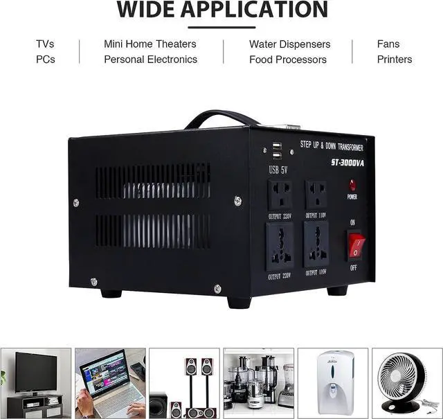 Alt view image 3 of 7 - CO-Z Step Up & Down Transformer 3000W, PC & Appliances Uninterruptible Power Supply Outlet Accessory, 110V to 220V/220V to 110V Voltage Converter w 5V USB Outlets Ports, US, & Universal Sockets