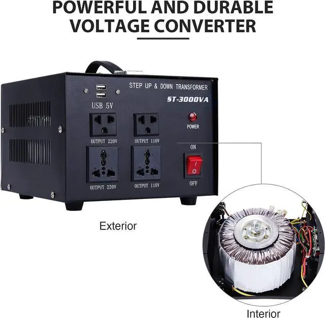 Alt view image 4 of 7 - CO-Z Step Up & Down Transformer 3000W, PC & Appliances Uninterruptible Power Supply Outlet Accessory, 110V to 220V/220V to 110V Voltage Converter w 5V USB Outlets Ports, US, & Universal Sockets