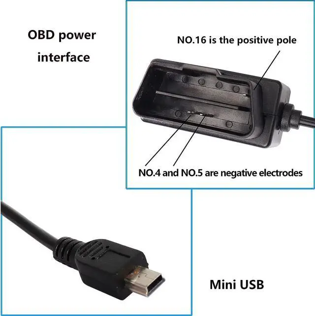 Alt view image 3 of 7 - OBD Power Cable for Dash Cam,Mini USB OBD2 Power Cable Adapter Hardwire Charger Cable with Switch Button-3.5M/11.5FT