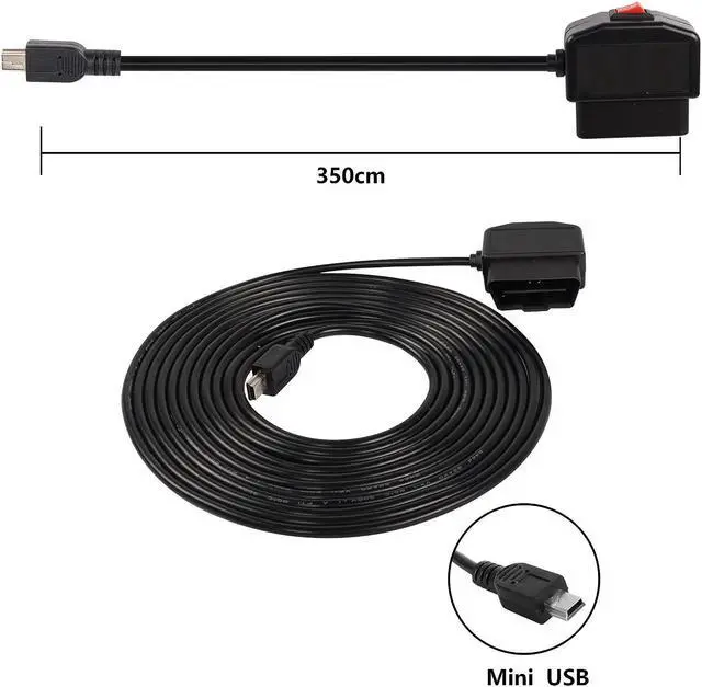 Alt view image 2 of 7 - OBD Power Cable for Dash Cam,Mini USB OBD2 Power Cable Adapter Hardwire Charger Cable with Switch Button-3.5M/11.5FT