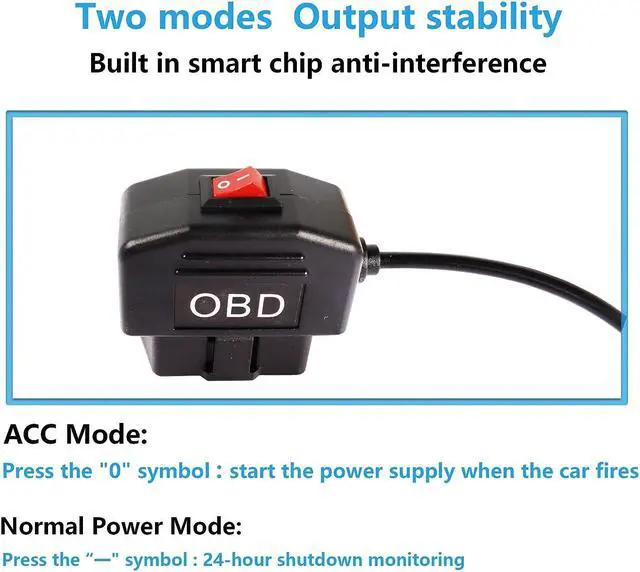 Alt view image 4 of 7 - OBD Power Cable for Dash Cam,Mini USB OBD2 Power Cable Adapter Hardwire Charger Cable with Switch Button-3.5M/11.5FT