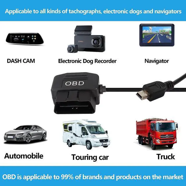 Alt view image 7 of 7 - OBD Power Cable for Dash Cam,Mini USB OBD2 Power Cable Adapter Hardwire Charger Cable with Switch Button-3.5M/11.5FT