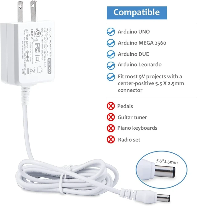 Alt view image 2 of 5 - 9V 1A AC/DC Power Adapter 5.5 x 2.1mm Center-Positive US Plug