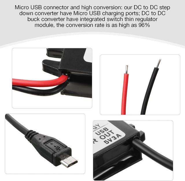 Car Charger DC Converter Module 12V (7-20V) To 5V 3A 15W with Micro USB  Cable