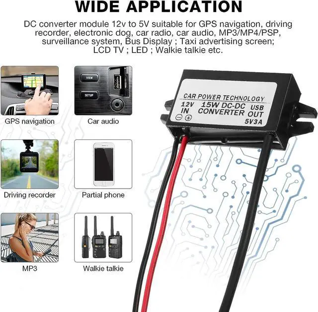 Alt view image 6 of 7 - Weewooday 2 Pieces 12V to 5V Converter DC-DC Buck Module Micro USB Power Adapter Car Power Converter Regulator