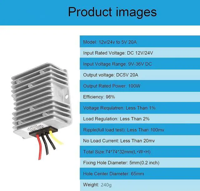 Alt view image 2 of 7 - DC Voltage Regulator Buck Converter DC 12V 24V Step-Down to 5V 20A 100W Reducer stabilized Power Supply Converter Waterproof Module Transformer