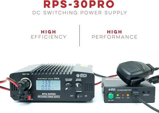 Alt view image 5 of 7 - BTECH RPS-30PRO 30 Amp Regulated Universal Compact Bench Power Supply, AC-to-DC Power Convertor, 13.8V (9~15VDC Adjustable) with Noise Offset Adjustment, includes multiple power connections