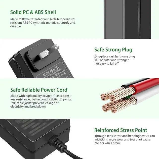 Alt view image 7 of 7 - 12V 2A AC Adapter Power Supply with Switch UL Listed, 100-240V AC to DC 12VDC Power Cord Transformer Charger fit for 12Volts 2.0A 2000mA 1.5a 1500mA 1.0A 1000mA 0.5a 500mA 0.1A-2.0A.