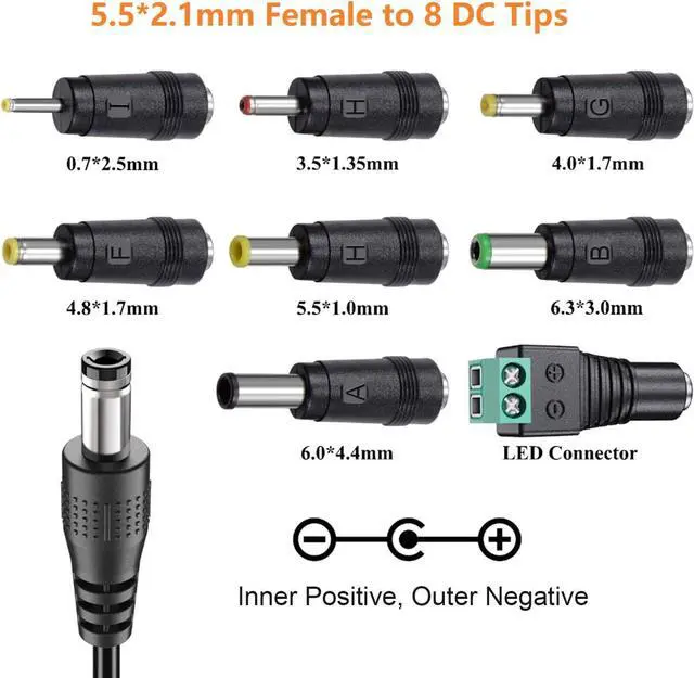 Alt view image 3 of 7 - 12V 2A Power Supply Regulated 12 Volt DC Power Adapter with 8 Tips DC12V 0-2000mA Charger Transformer Replacement 8.2FT Cord
