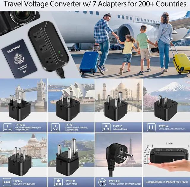 Alt view image 5 of 7 - Voltage Converter 2300W International Power Converter Step Down 220v/240v to 110v/120v Travel Adapter Transformer w/ 4 USB 3 AC Outlets 7 Worldwide Plug Adapters EU/US/AU/IT/UK/India/South Africa