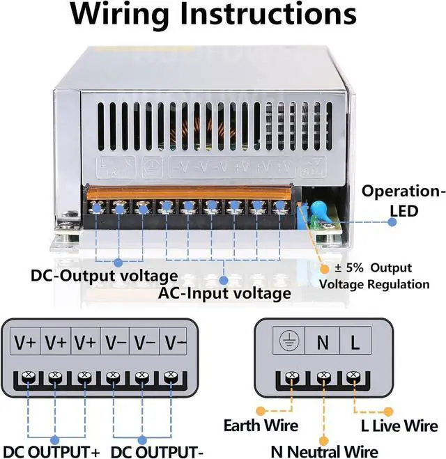 Alt view image 6 of 6 - DC 12V 100A 1200W Switching Power Supply Adapter PSU AC-DC 12Volt Industrial Transformer Converter SMPS 110V/220V for Motor Pump LED Drive CCTV Security Camera Car Stereo and More 12V Device