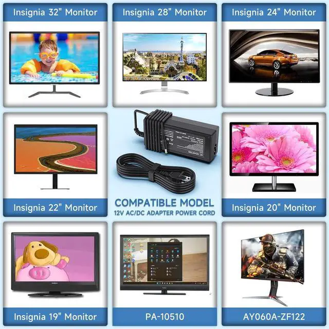 Alt view image 3 of 7 - Power Cord Compatible with Insignia 19" 20" 24" 28" 32" LED TV, Adapter for NS-32D312NA15, NS-32DF310NA19, NS-32D420NA16, NS-32D220NA16, NS-3D311NA15, NS-24E200NA14, NS-24D510NA17